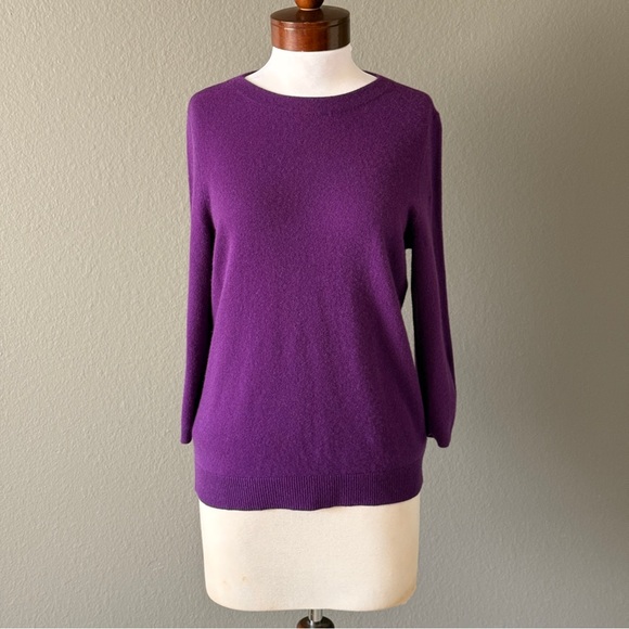 Talbots Audrey 100% Cashmere Sweater Dark Plum Purple Heather Pullover Sz Large - Picture 6 of 8